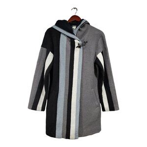 Carson Women's Gray Black Wool Striped Snap Front Hooded Jacket Buckle Size M